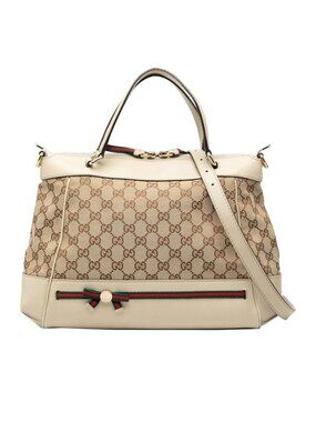 Gucci GG Canvas Mayfair 2-Way Shoulder Bag Beige Ivory Leather